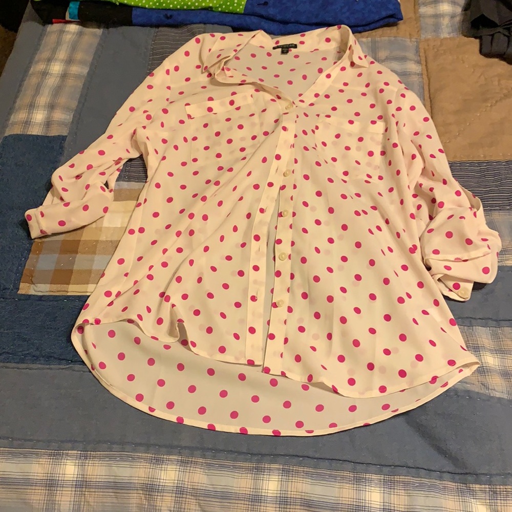Pink polka dot button up